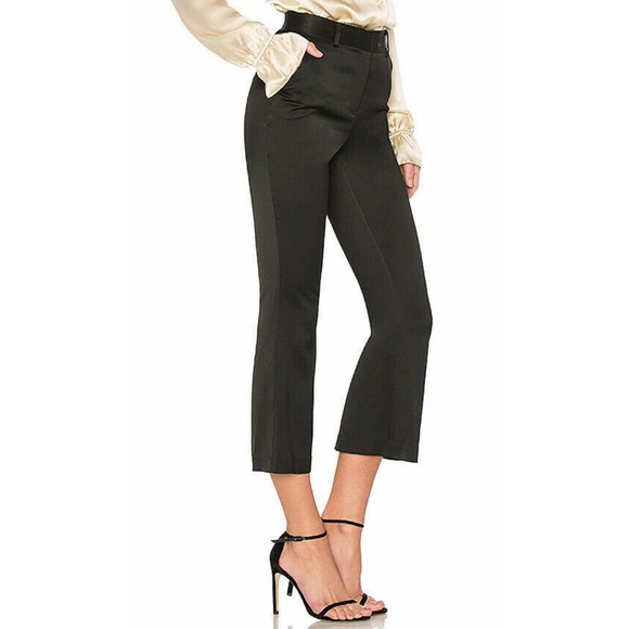FRAME Crop Stretch Satin Flare Trouser Pants - Picture 2 of 7